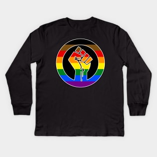 Black Lives Matter Fist Circled LGBTQ Flag People of Color Pride Kids Long Sleeve T-Shirt